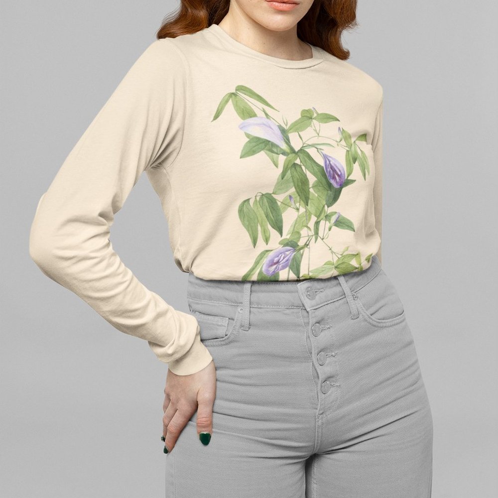 Butterfly Pea Vintage Floral Print Long Sleeve Graphic Tee T-shirt S M L XL